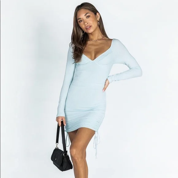open lace back dress Visualize Long Sleeve Mini Dress | Light Blue | Womens